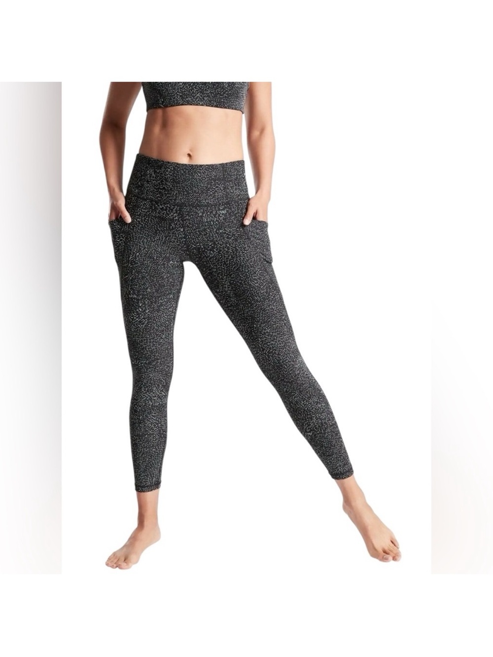 Athleta Black Speckle High-Rise Pocket Leggings Size Medium